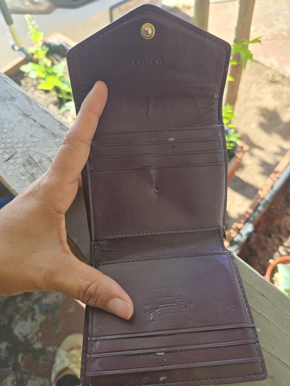 Coach Two-Tone Leather Envelope Wallet in Brown and Tan - Picture 5 of 7
